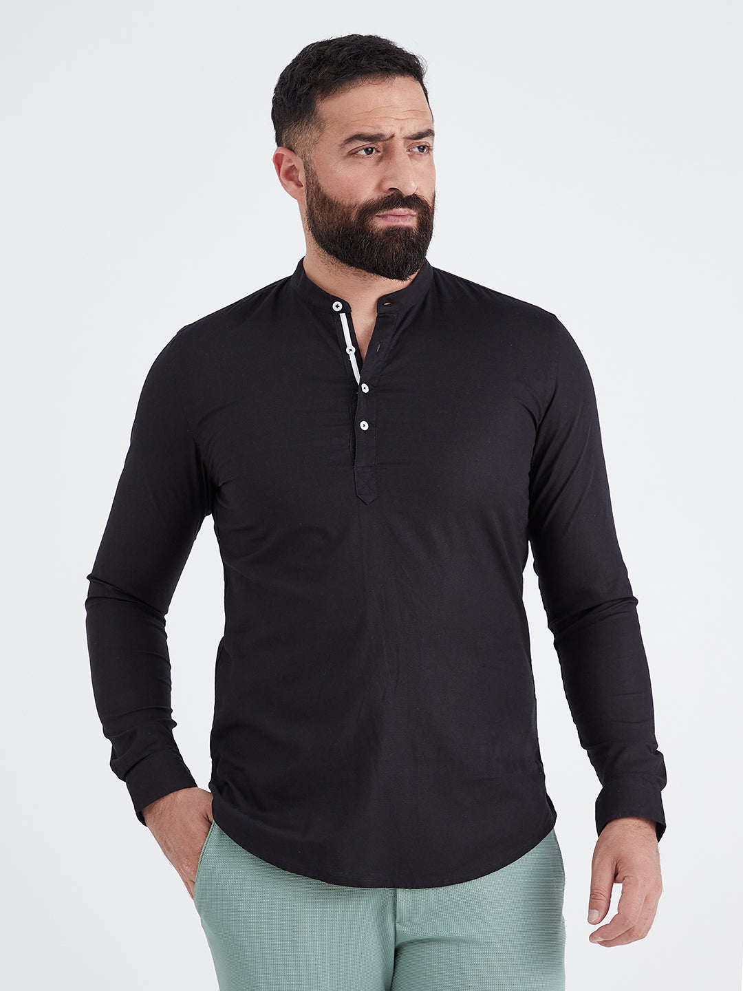 Black Linen Tunic Shirt MR BUTTON black-linen-tunic-shirt-mr-button
