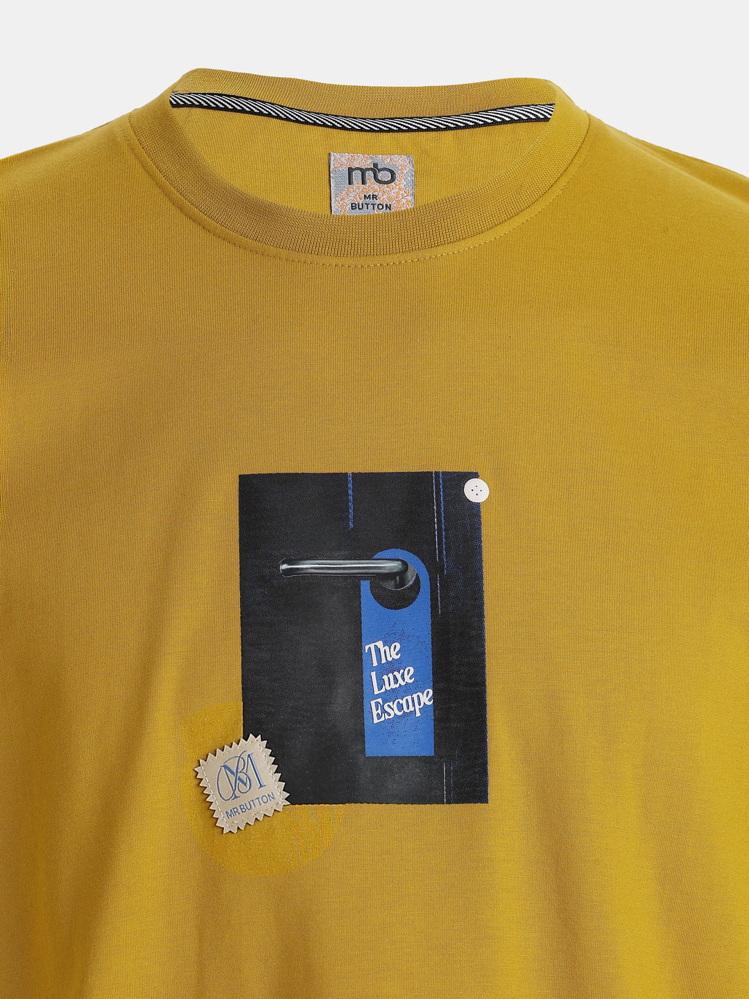 Mustard Cotton Boxy Fit Printed Round Neck T-Shirt