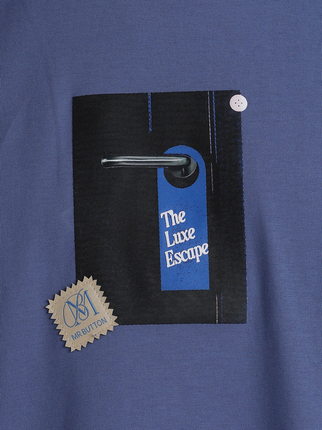 Blue Cotton Boxy Fit Printed Round Neck T-Shirt