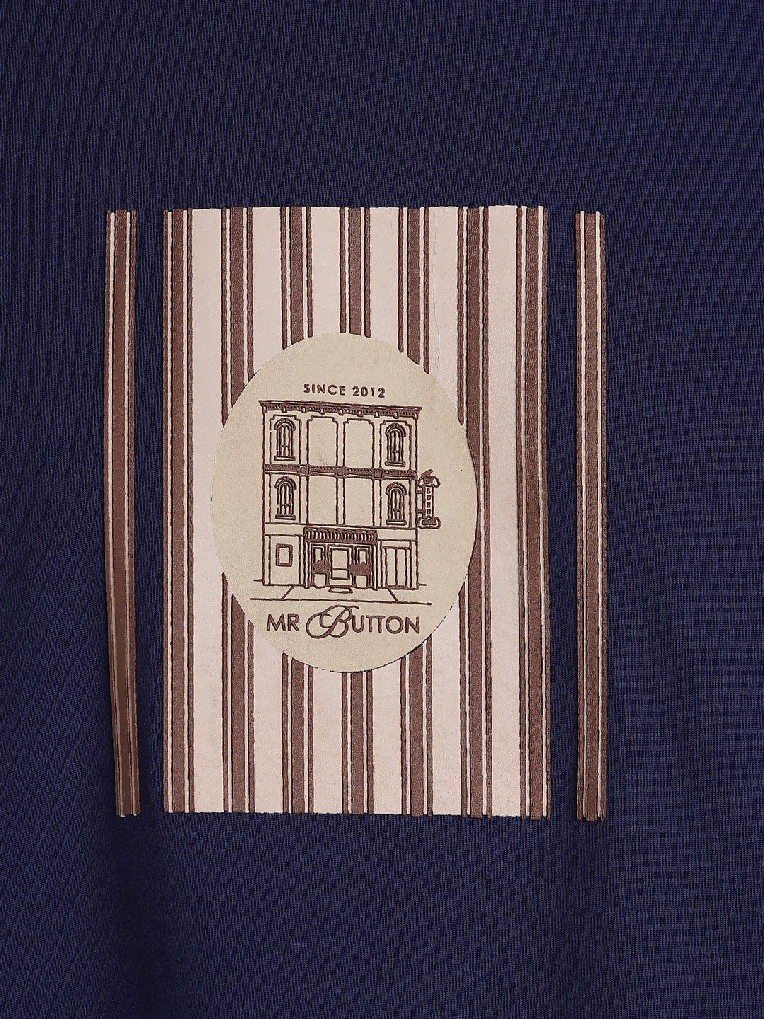 Dark  Blue Cotton Boxy Fit Printed Round Neck T-Shirt