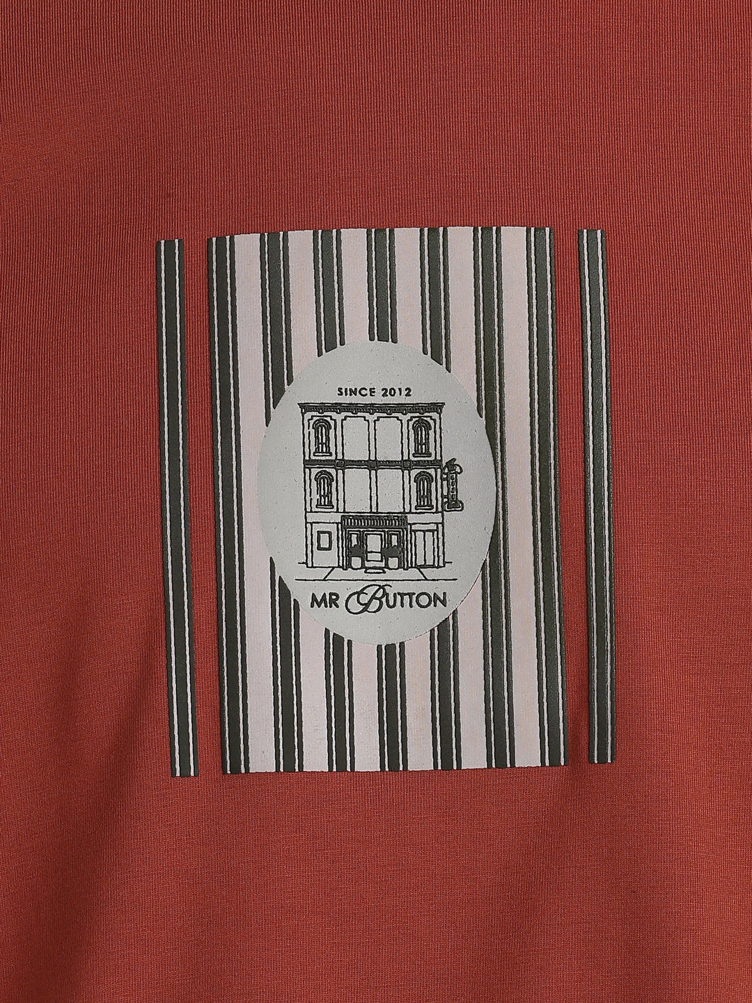 Rust Cotton Boxy Fit Printed Round Neck T-Shirt