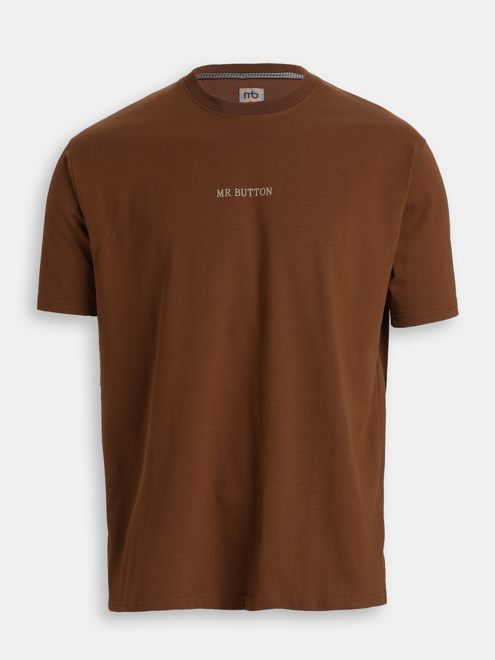 Brown Cotton Boxy Fit Printed Round Neck T-Shirt