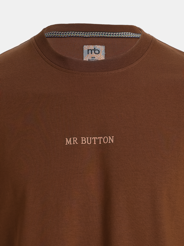 Brown Cotton Boxy Fit Printed Round Neck T-Shirt