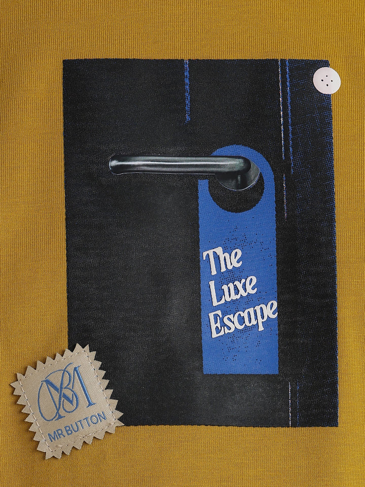 Mustard Cotton Boxy Fit Printed Round Neck T-Shirt