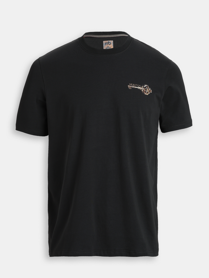 Grey Cotton Lycra Regular Fit Printed Round Neck T-Shirt