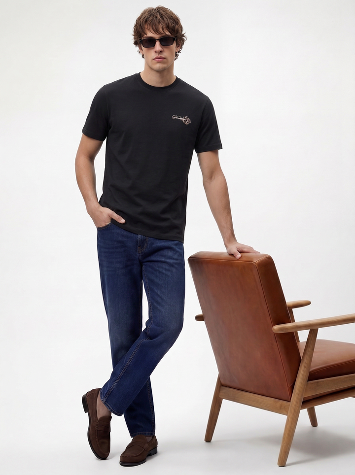 Grey Cotton Lycra Regular Fit Printed Round Neck T-Shirt