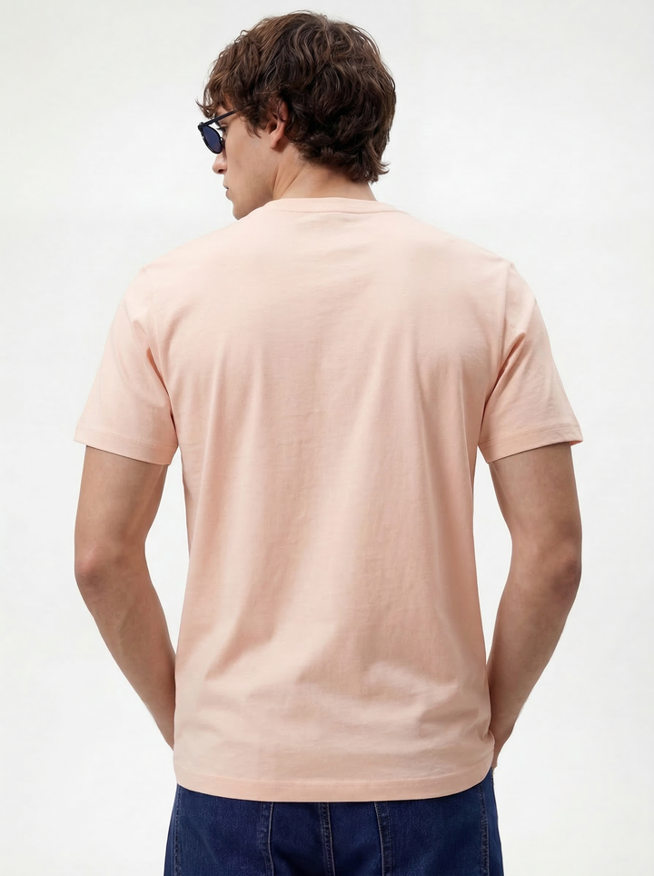 Lite Pink Cotton Lycra Regular Fit Embrioded Round Neck T-Shirt