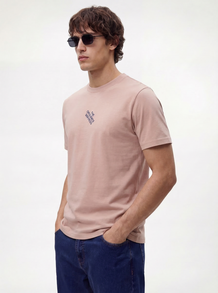 Pink Cotton Boxy Fit Printed Round Neck T-Shirt