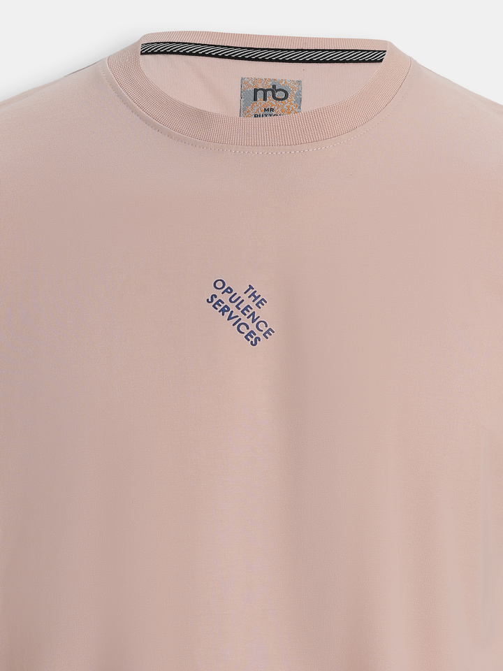 Pink Cotton Boxy Fit Printed Round Neck T-Shirt