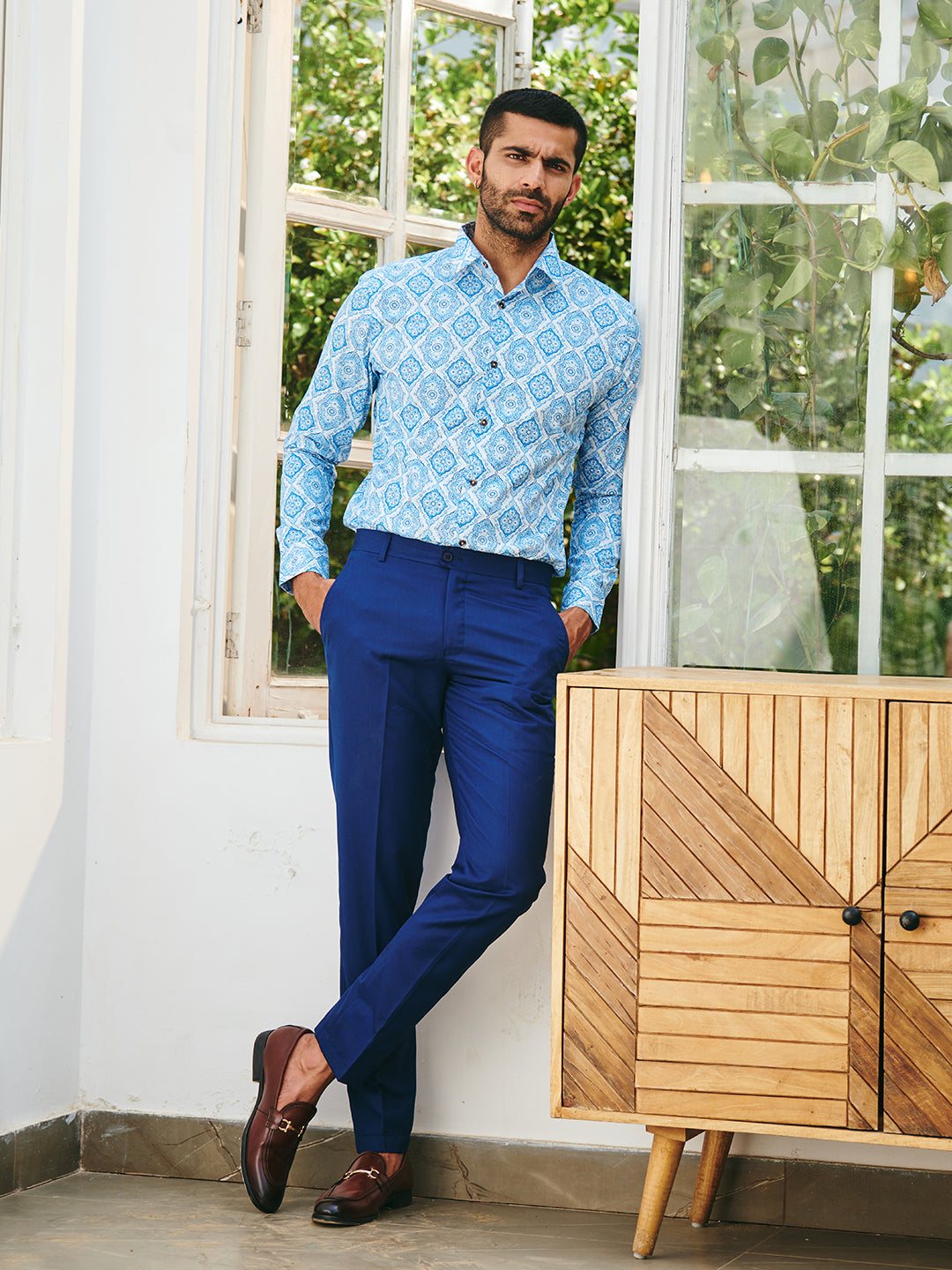 Blue Formal Shirt for Men Elegant Blue Dress Shirt Mr Button