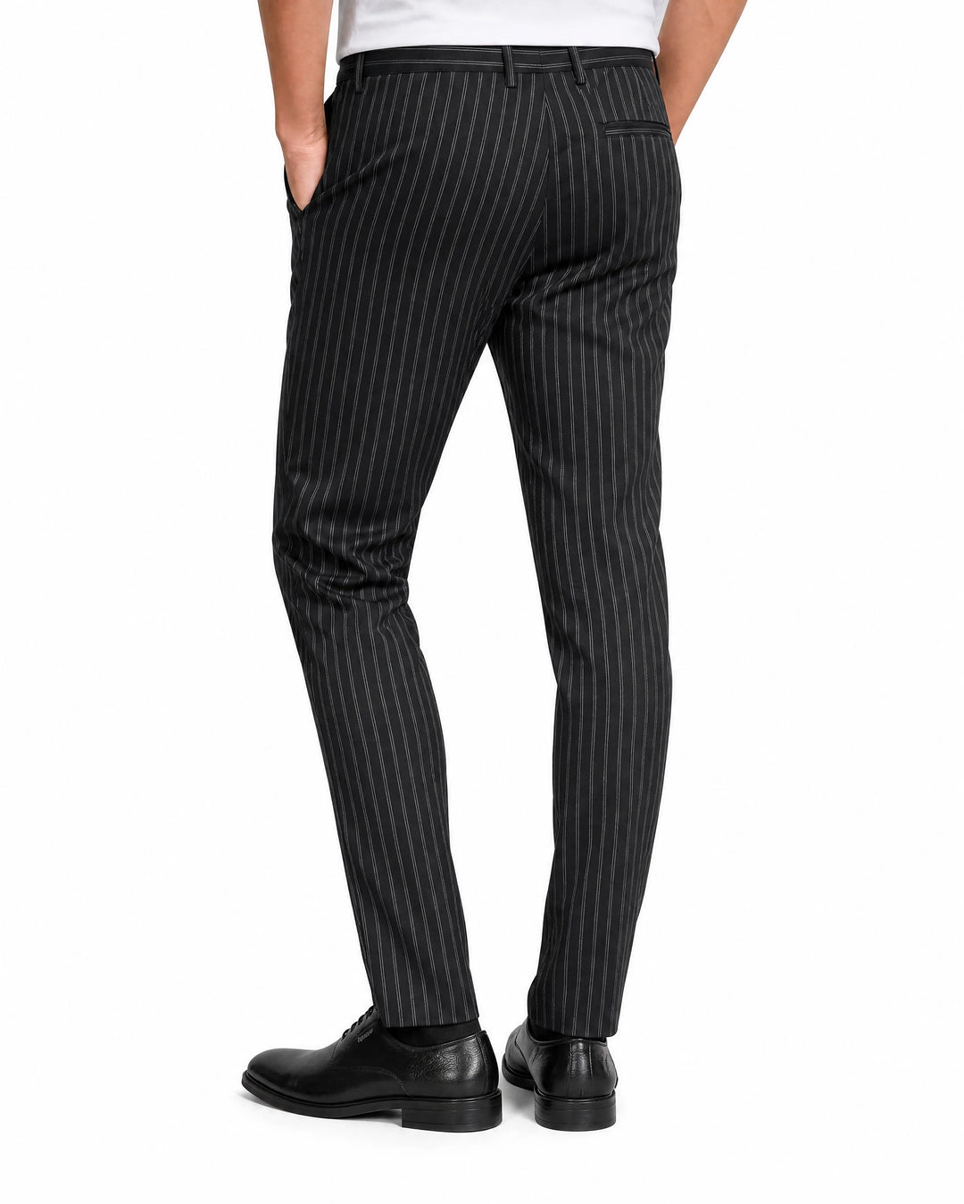 Black Slim Fit Striped  Formal Trouser