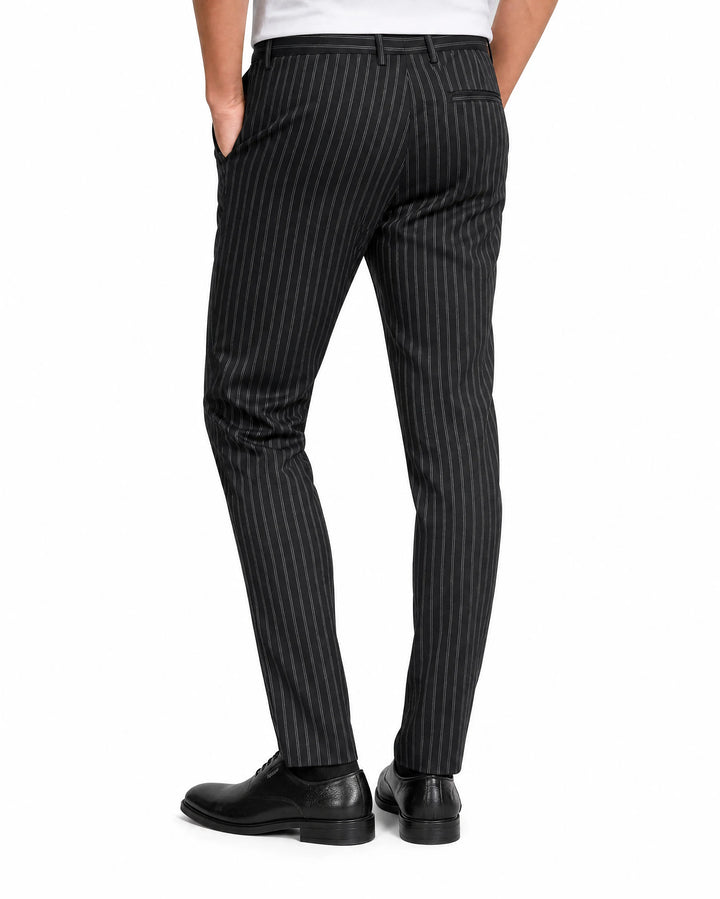 Black Slim Fit Striped  Formal Trouser