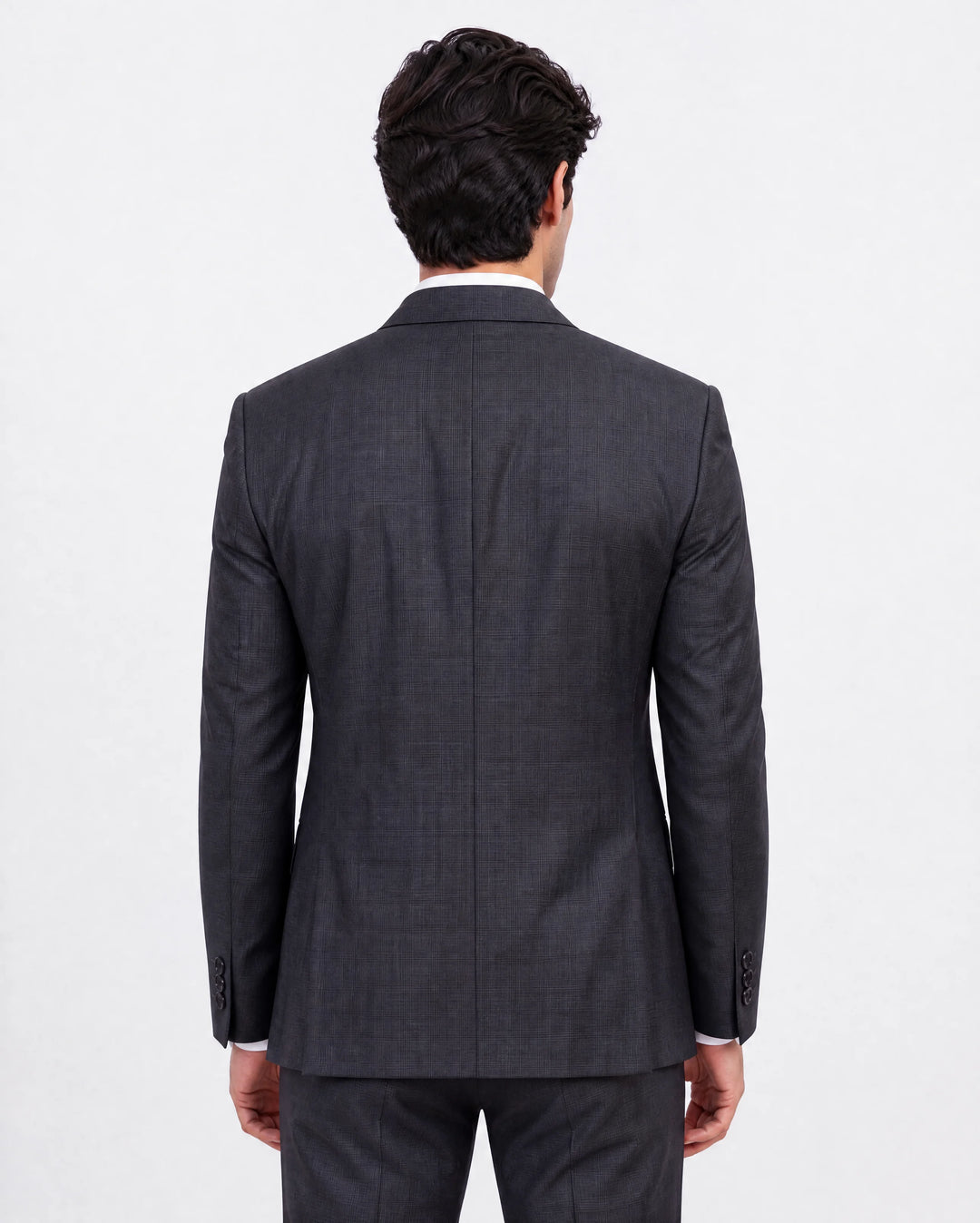 Navy Checked Slim Fit Lapel Collar Double Breasted Casual Blazer