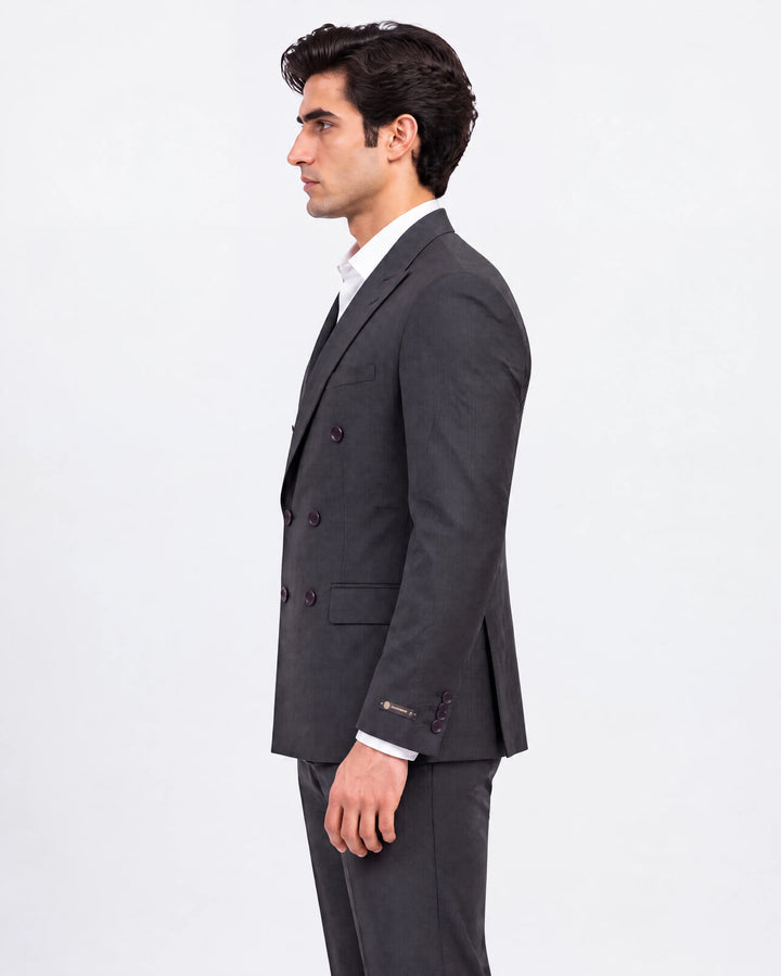 Navy Checked Slim Fit Lapel Collar Double Breasted Casual Blazer