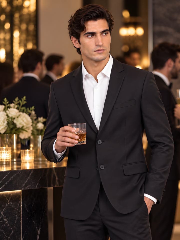 Coffee Solid Slim Fit Lapel Collar Basic Suit Casual Blazer
