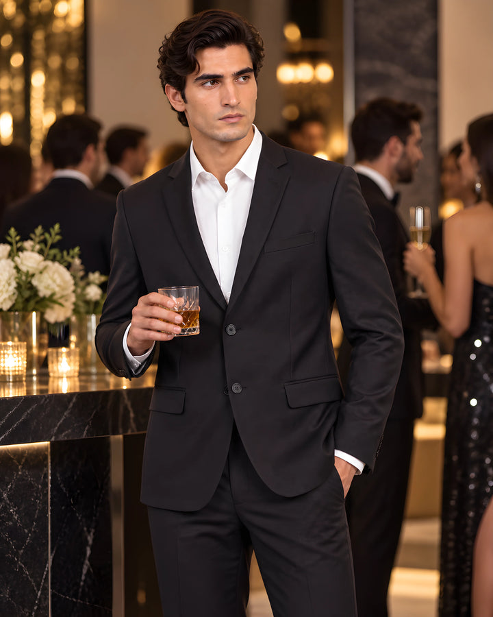 Coffee Solid Slim Fit Lapel Collar Basic Suit Casual Blazer