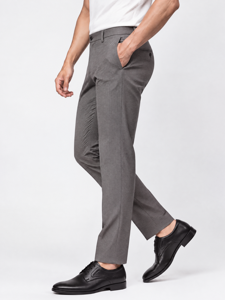 Brown Slim Fit Checkered Expendible Trouser