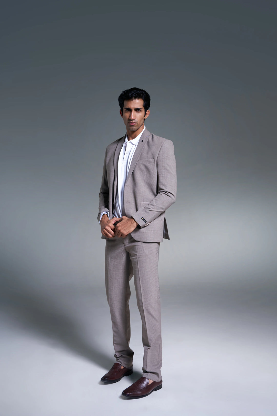 Brown Checked Slim Fit Lapel Collar Basic Suit Casual Blazer