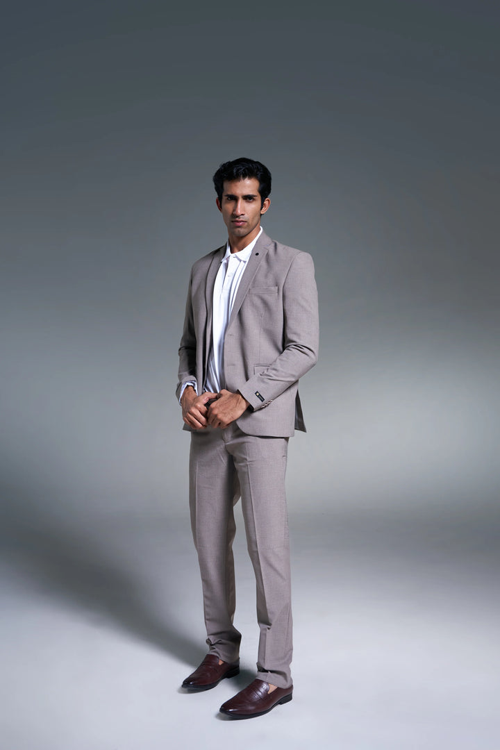 Brown Checked Slim Fit Lapel Collar Basic Suit Casual Blazer