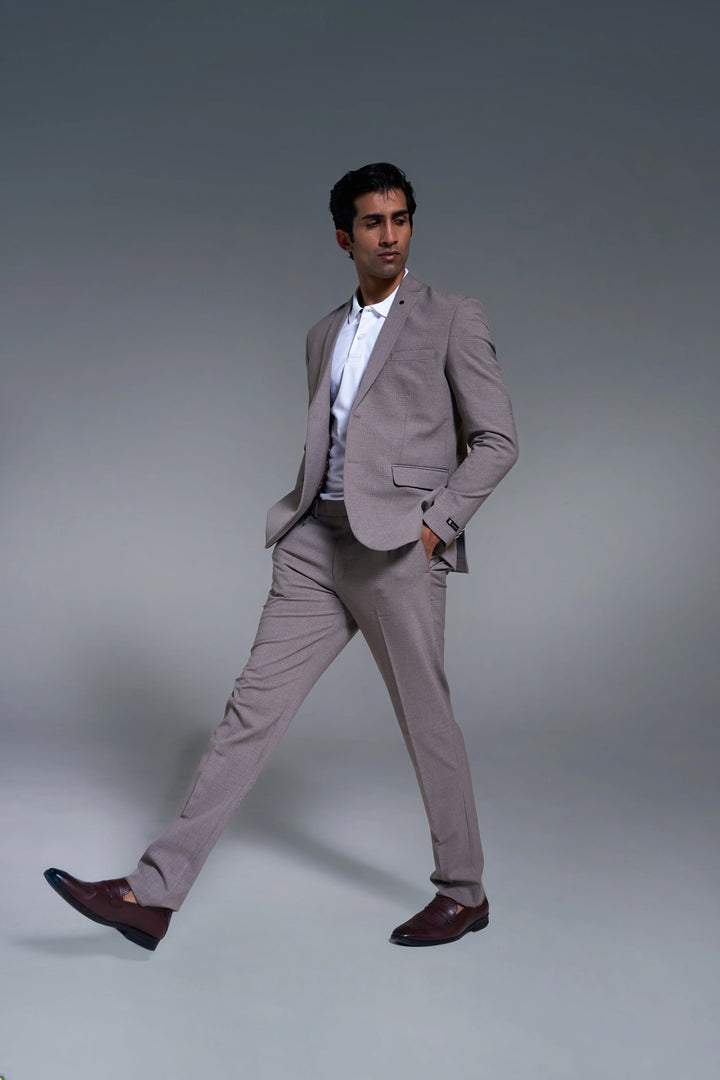 Brown Checked Slim Fit Lapel Collar Basic Suit Casual Blazer