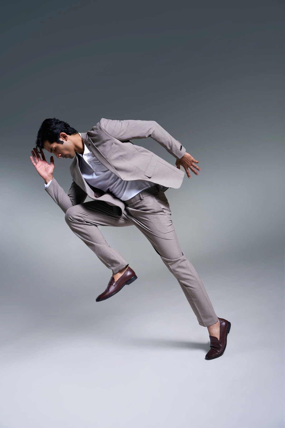 Brown Checked Slim Fit Lapel Collar Basic Suit Casual Blazer
