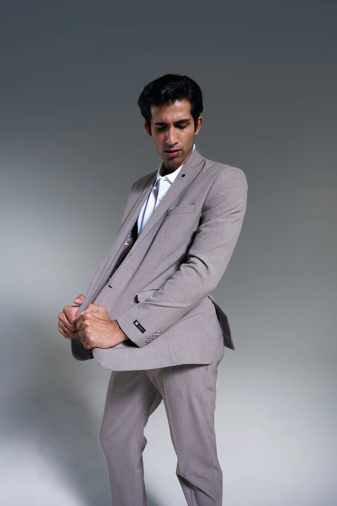 Brown Checked Slim Fit Lapel Collar Basic Suit Casual Blazer