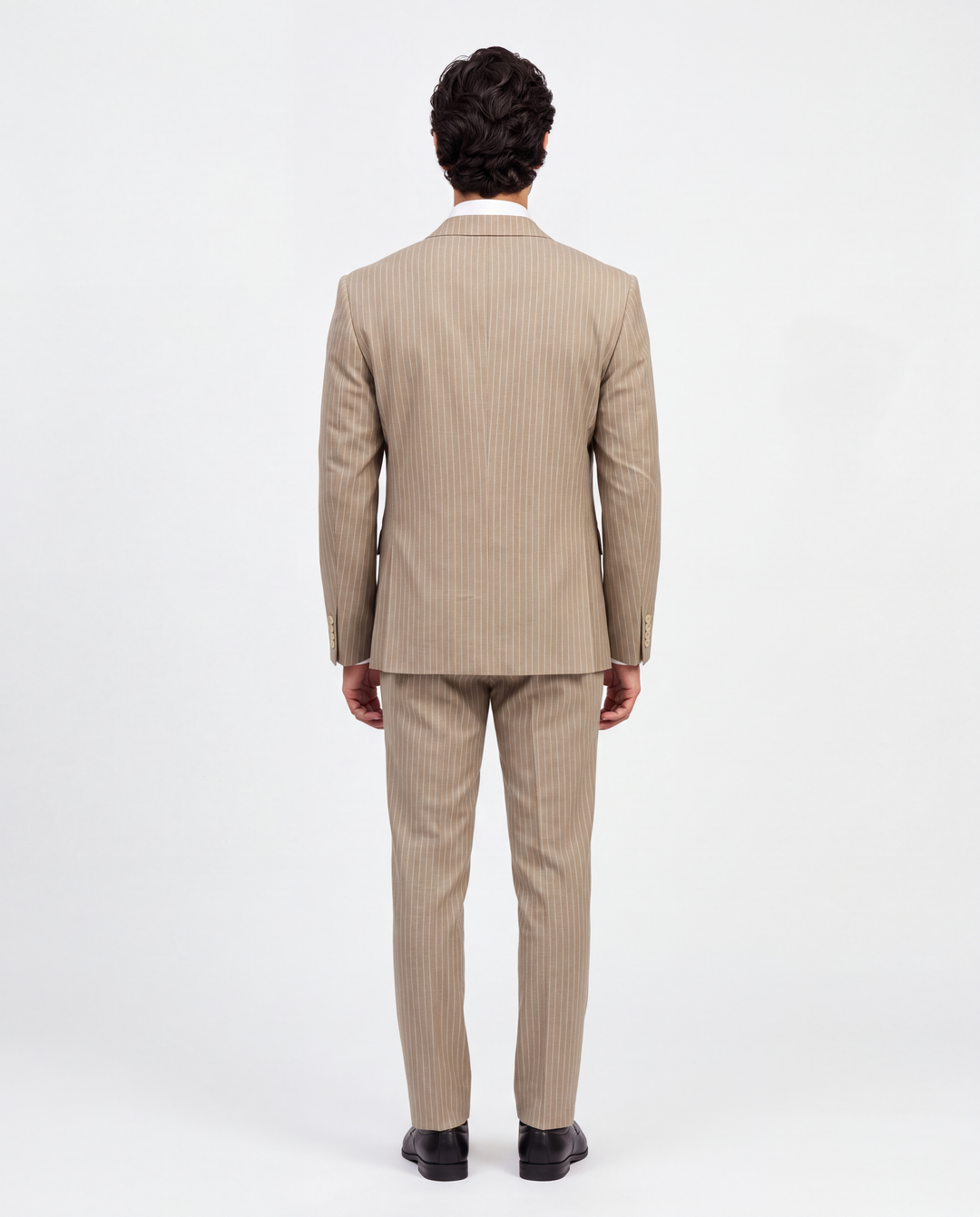 Fawn Striped Slim Fit Lapel Collar Double Breasted Casual Blazer