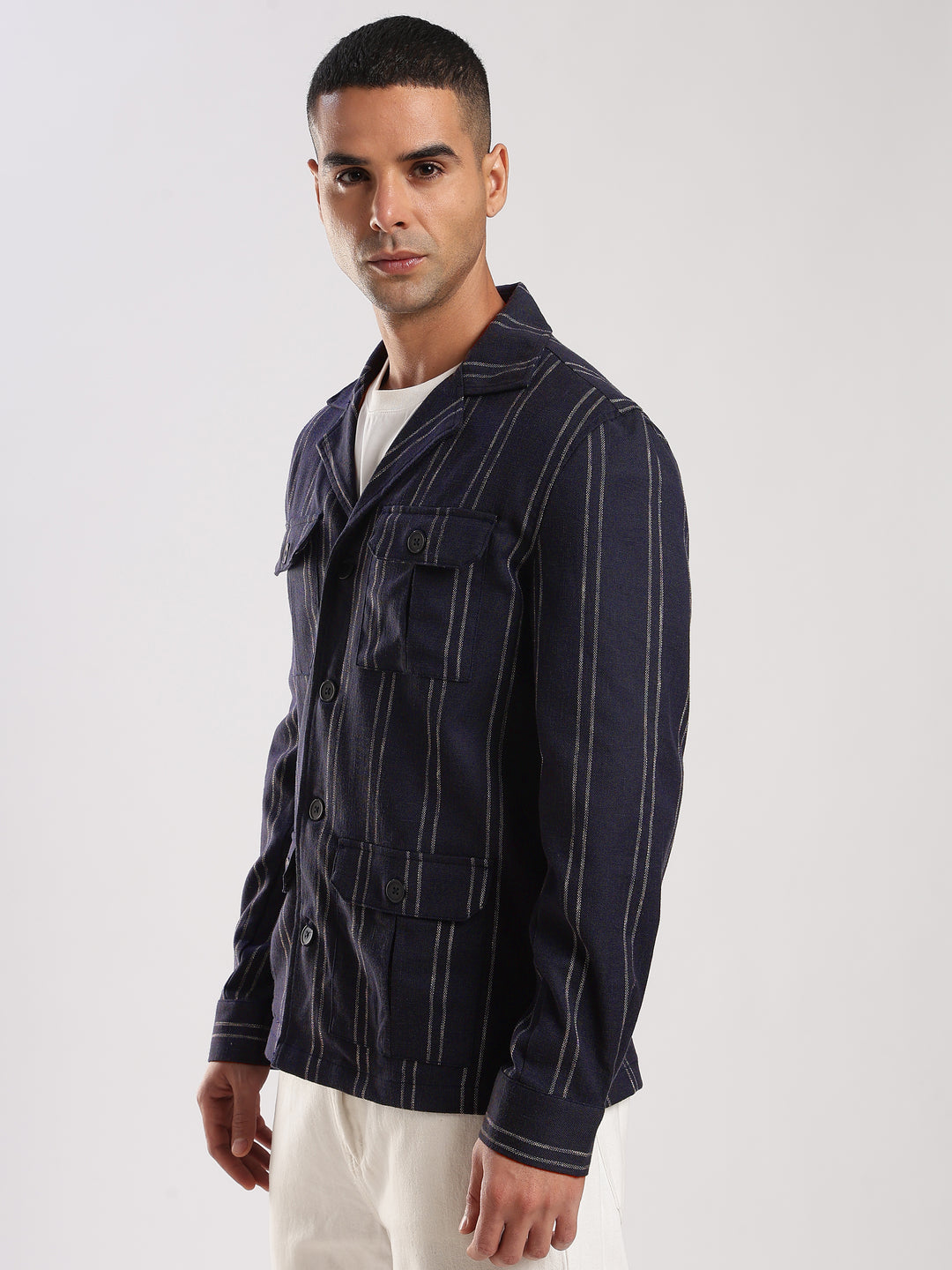 Blue Stripe Regular Fit Shacket