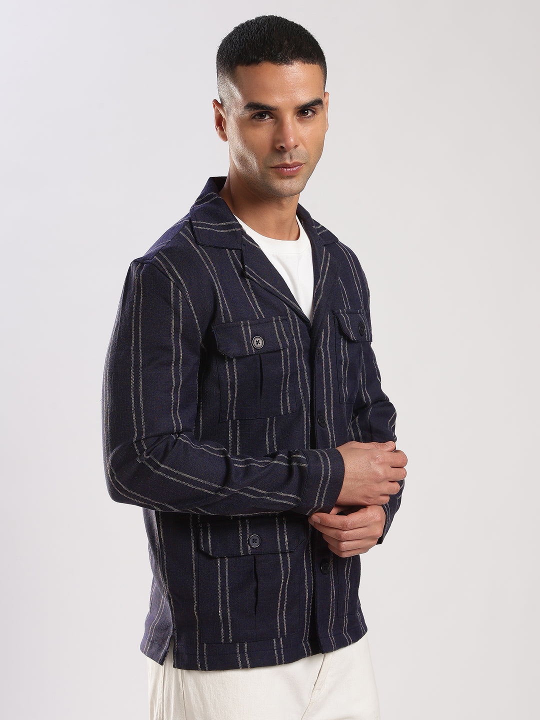 Blue Stripe Regular Fit Shacket