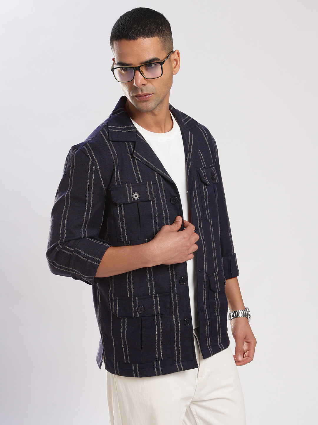 Blue Stripe Regular Fit Shacket