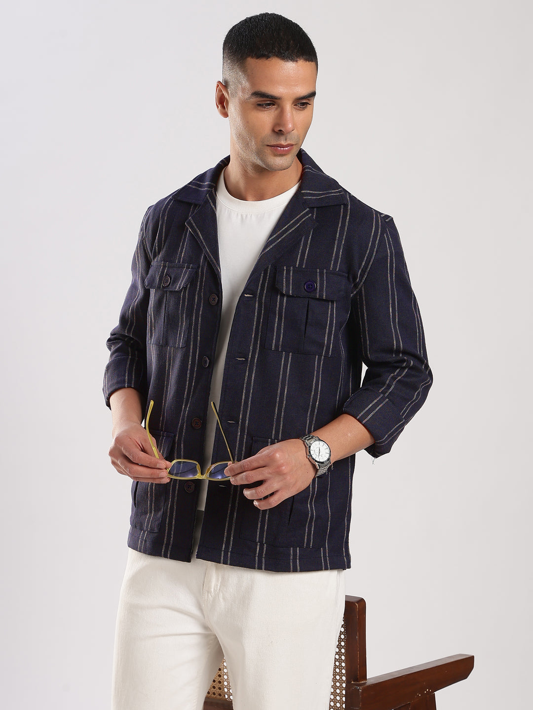Blue Stripe Regular Fit Shacket