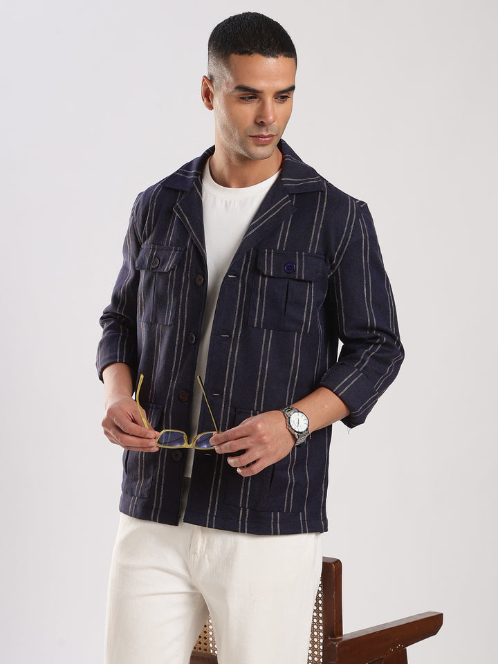 Blue Stripe Regular Fit Shacket