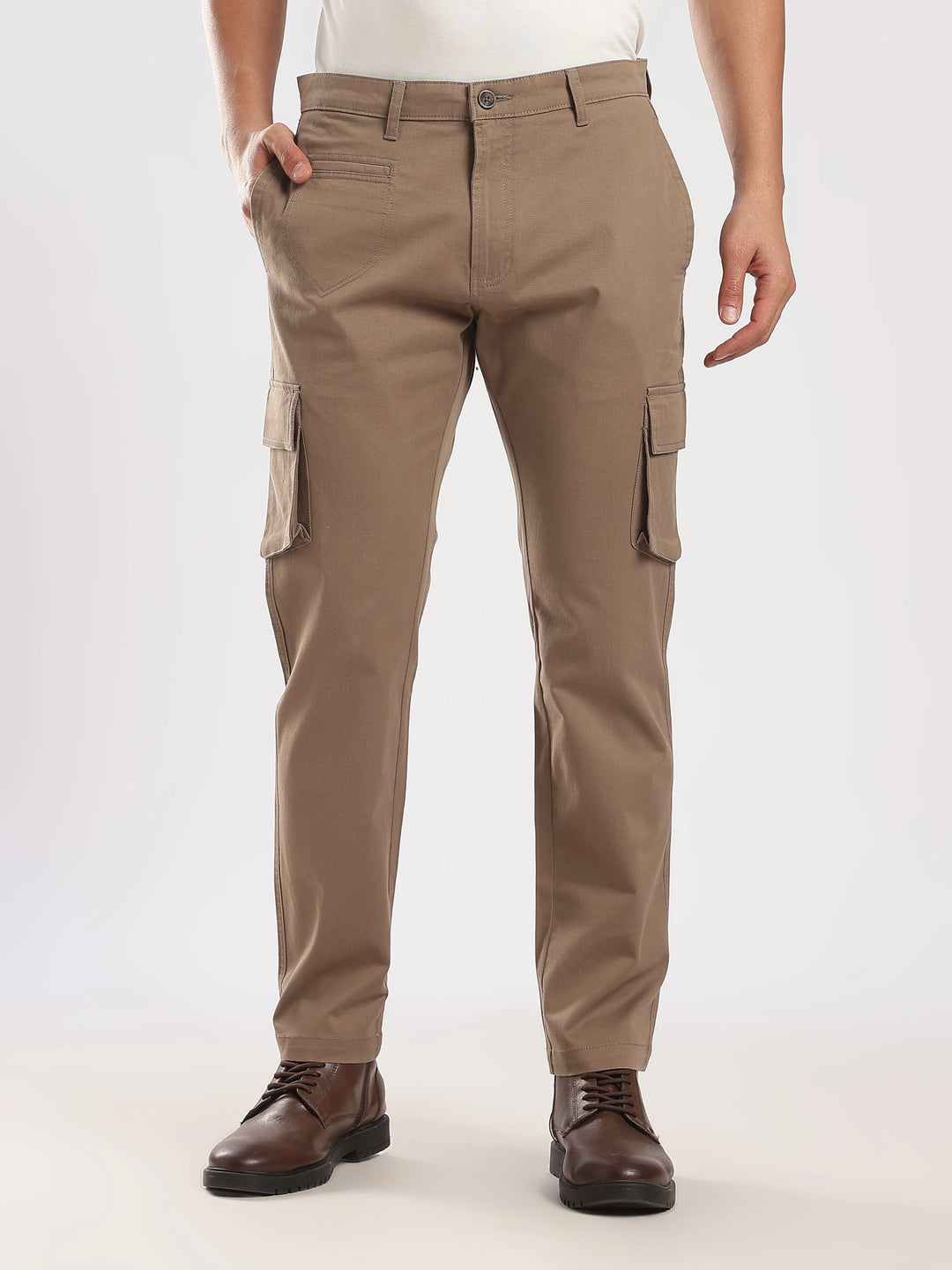 Brown Cotton Regular Fit Cargo Pant