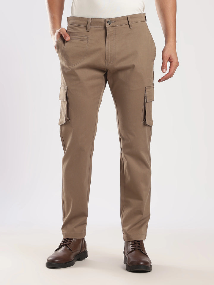 Brown Cotton Regular Fit Cargo Pant