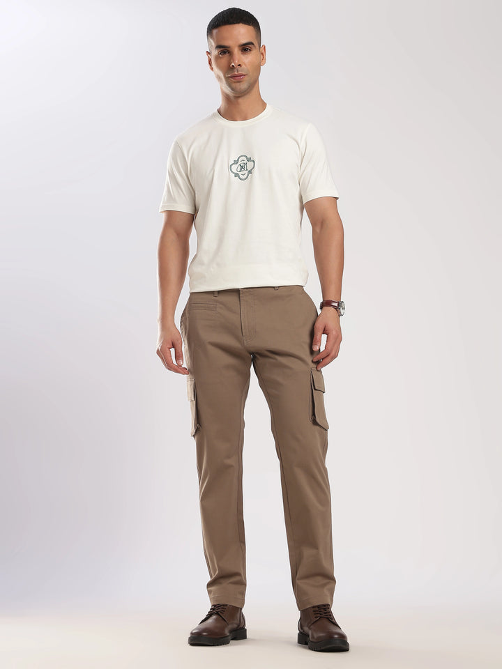 Brown Cotton Regular Fit Cargo Pant