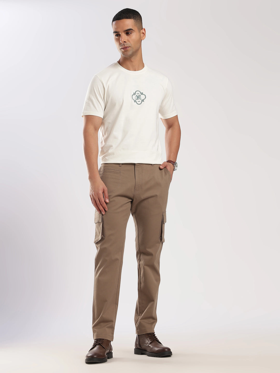 Brown Cotton Regular Fit Cargo Pant