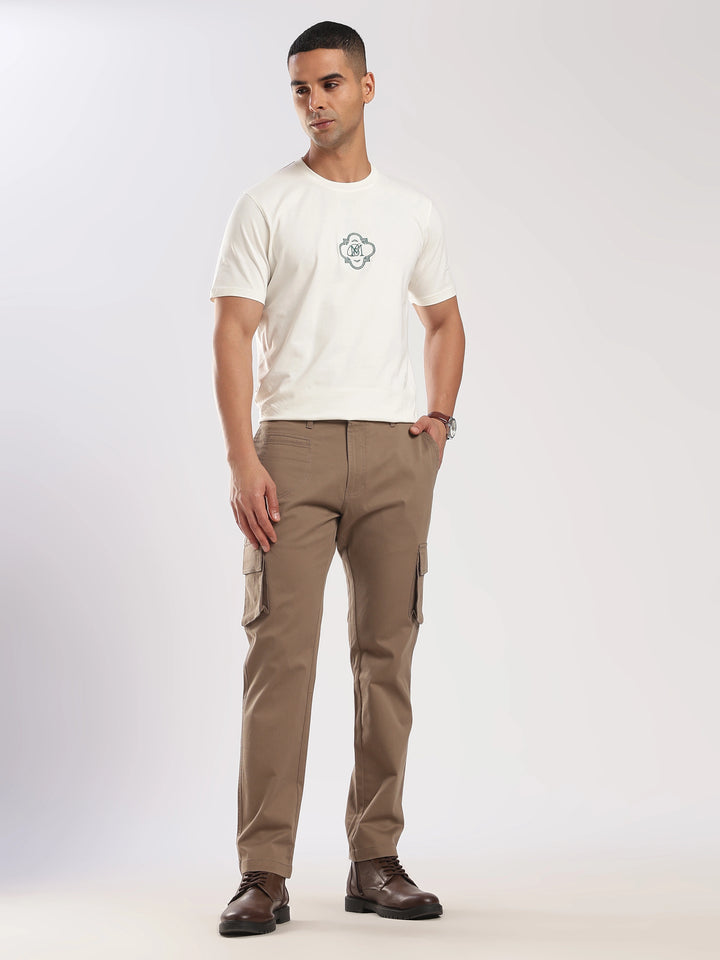 Brown Cotton Regular Fit Cargo Pant