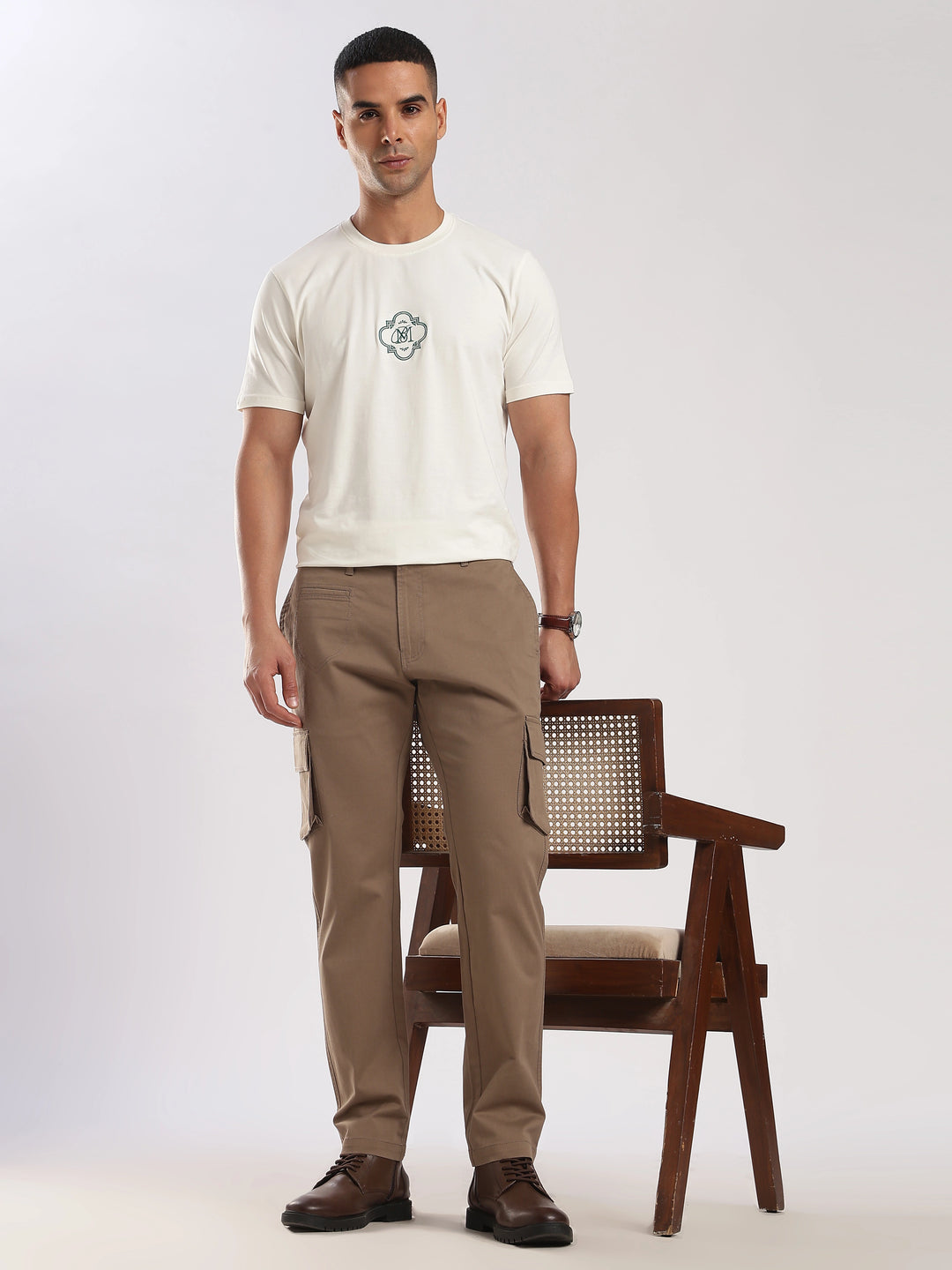 Brown Cotton Regular Fit Cargo Pant