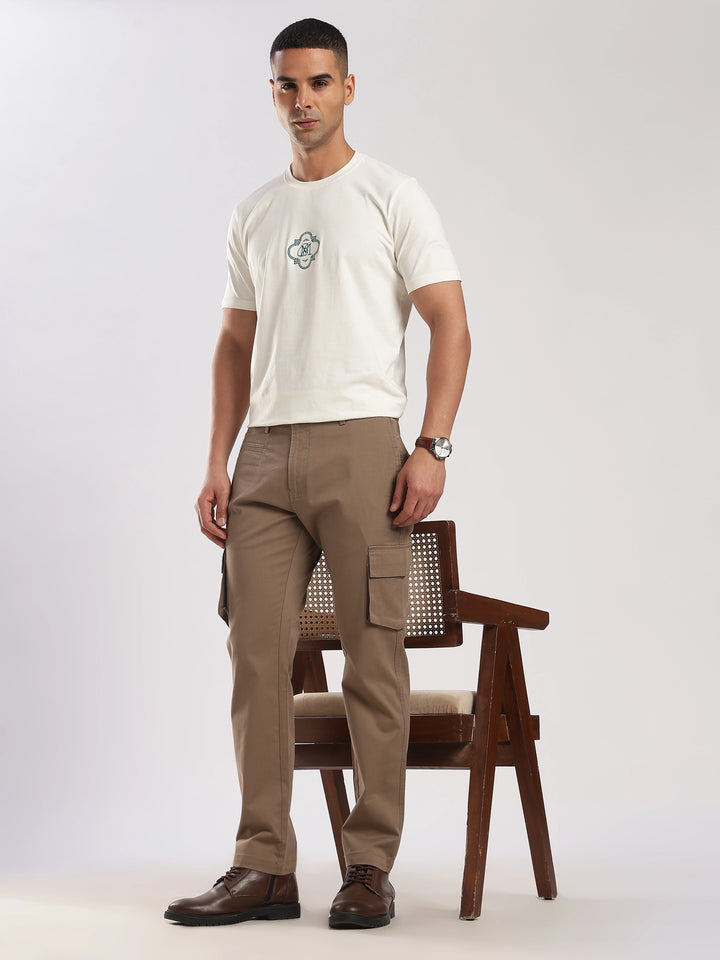 Brown Cotton Regular Fit Cargo Pant