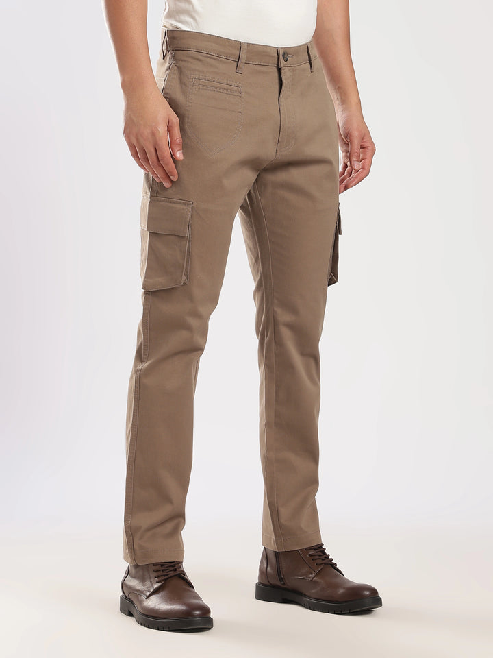 Brown Cotton Regular Fit Cargo Pant