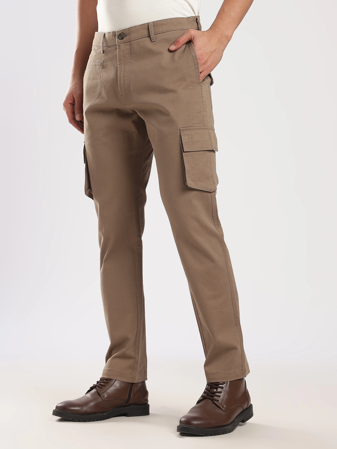 Brown Cotton Regular Fit Cargo Pant