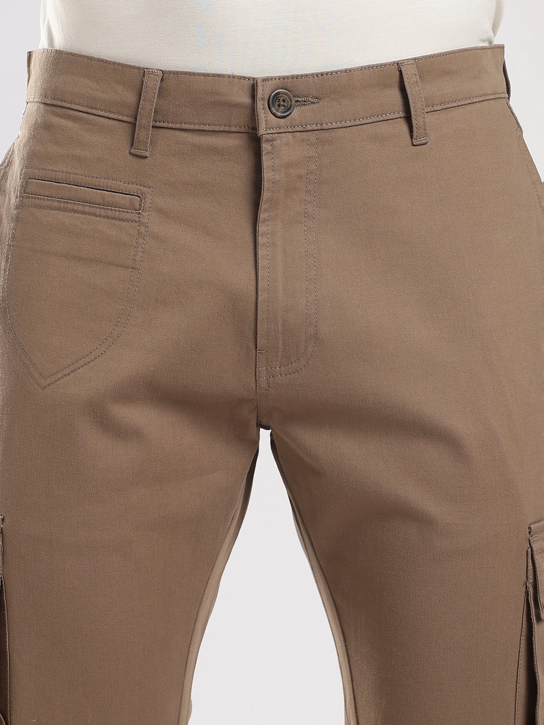 Brown Cotton Regular Fit Cargo Pant