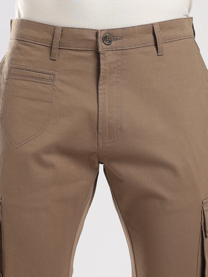 Brown Cotton Regular Fit Cargo Pant