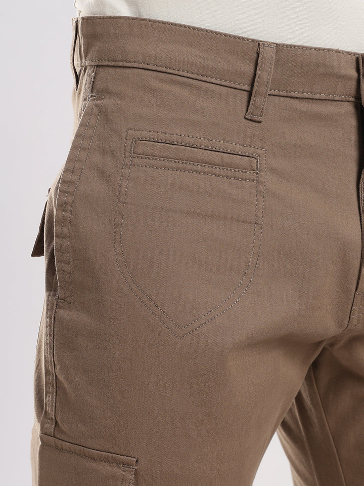Brown Cotton Regular Fit Cargo Pant