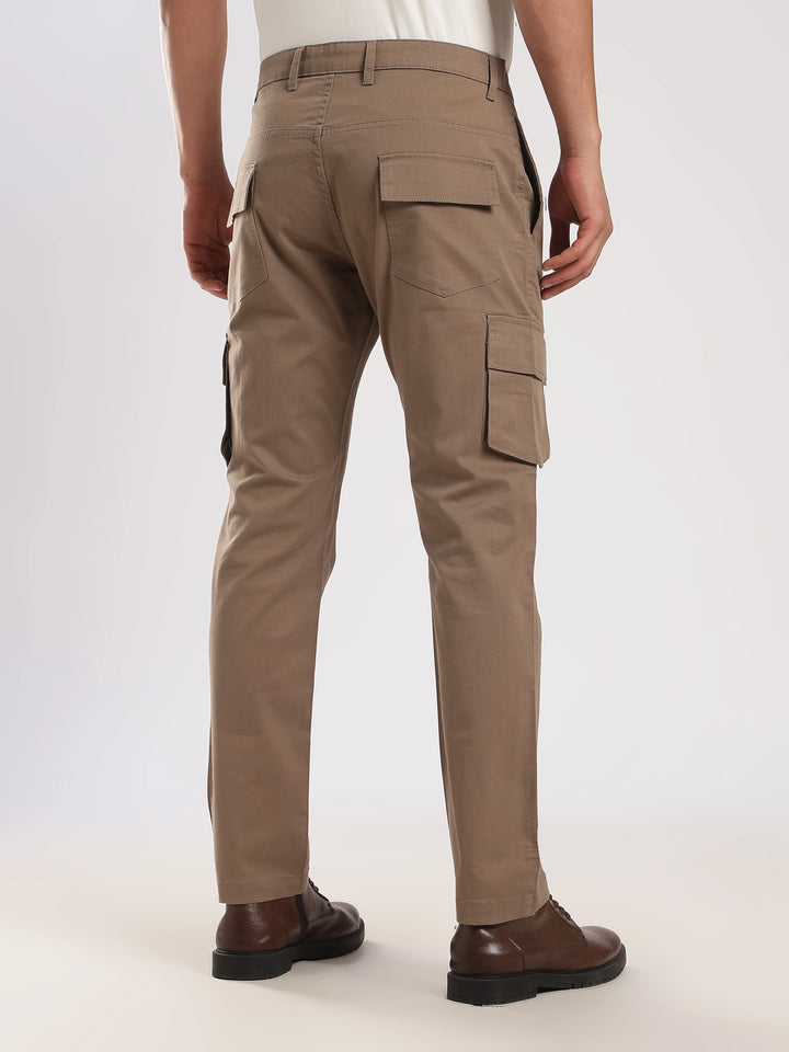 Brown Cotton Regular Fit Cargo Pant