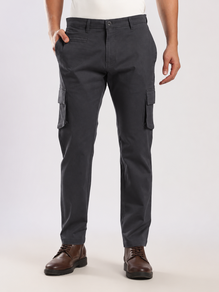 Dark Grey Cotton Regular Fit Cargo Pant