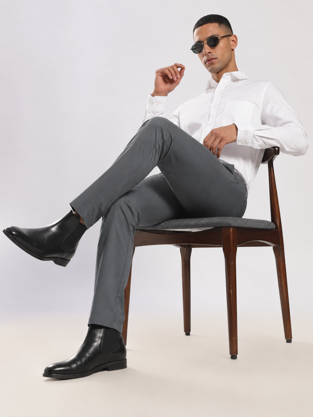 Dark Grey Cotton Regular Fit Cargo Pant