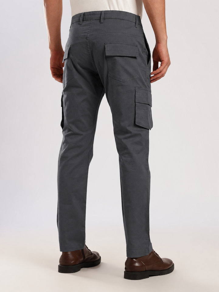Dark Grey Cotton Regular Fit Cargo Pant