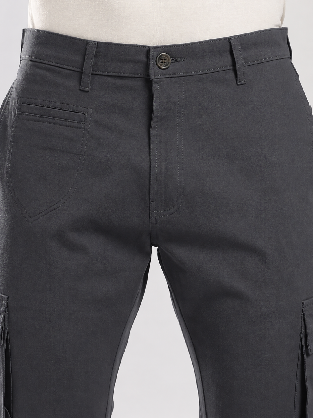 Dark Grey Cotton Regular Fit Cargo Pant