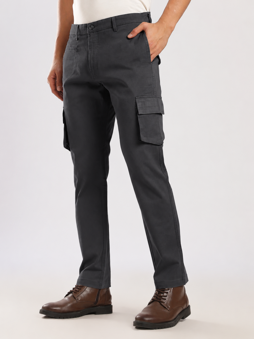 Dark Grey Cotton Regular Fit Cargo Pant